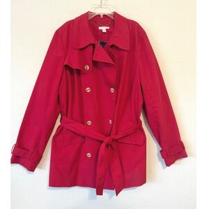 Charter Club Trench Coat XL Red Double Breasted Classic Red Hat Society‎